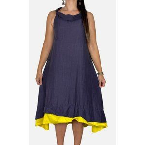 LAIKA by DOGSTAR Indigo Cowl Neck Contrast Hem Cotton Midi Dress